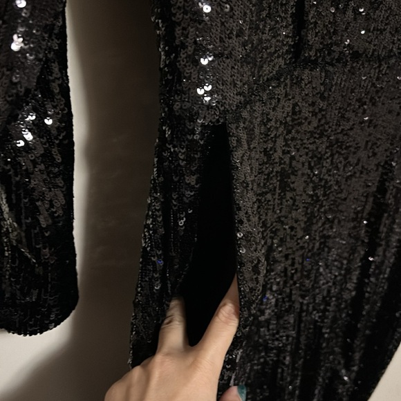 Express Women's Black Sequin Jumpsuit Size XS Petite Party V-Neck - Picture 8 of 10